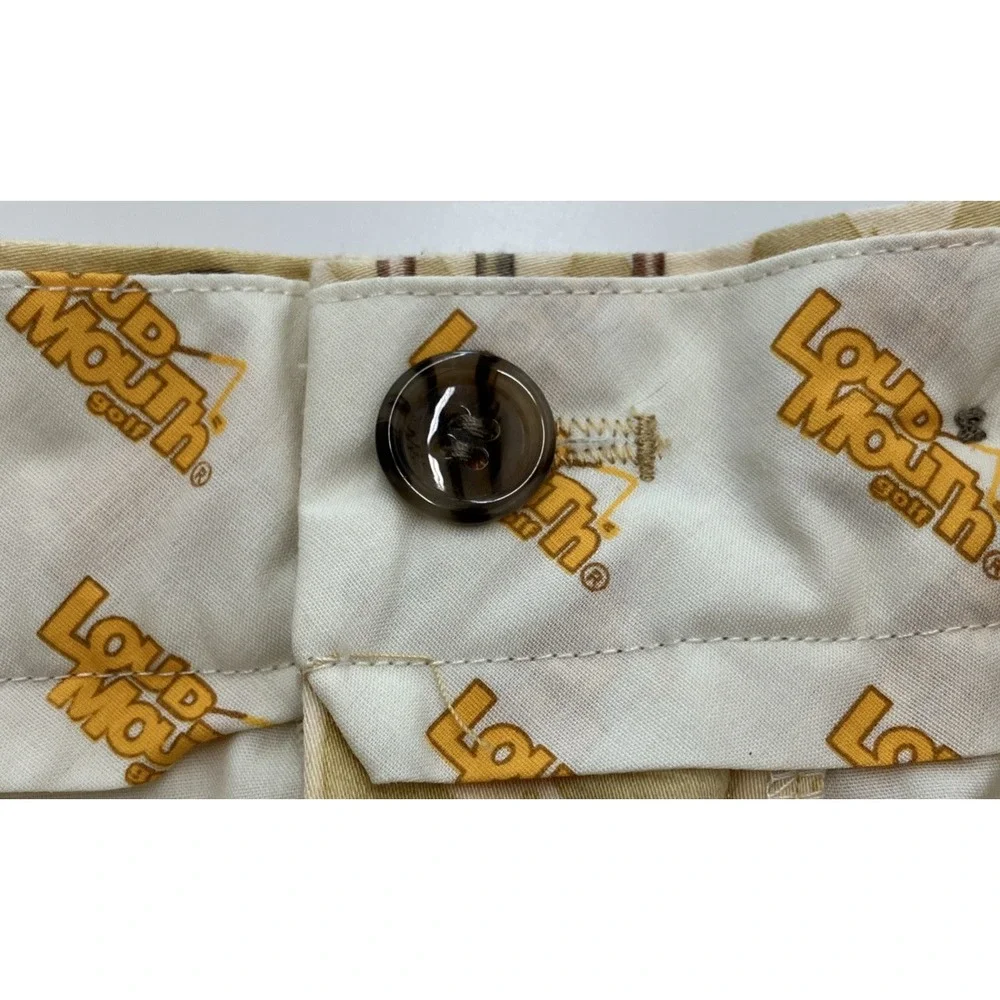 Loud‎ Mouth Golf Shorts Allover Print Hawaiian Golf Clubs Tan Size 34
